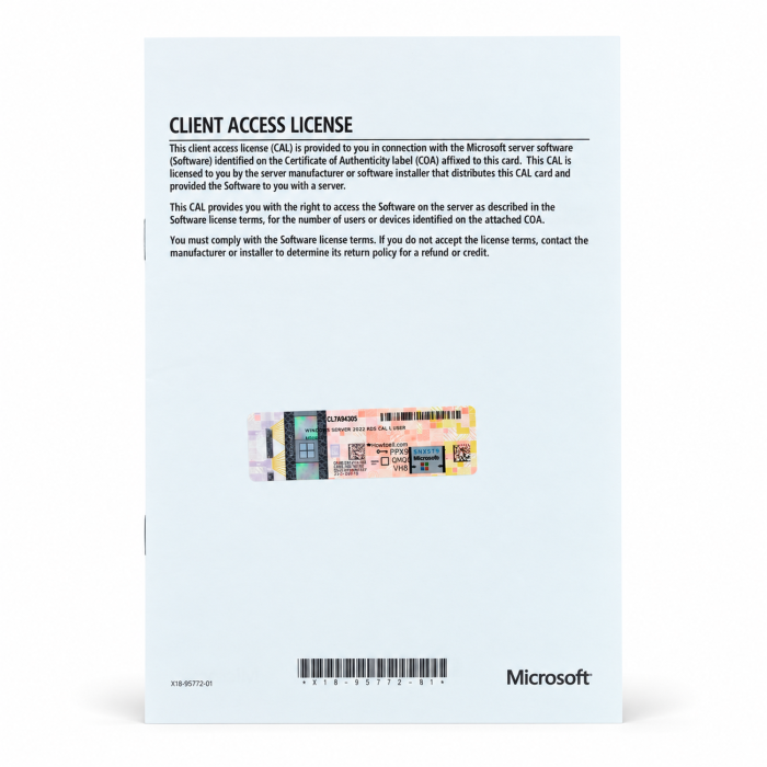 1 RDS-Zugriffslizenz (Benutzer) für Windows 2022, Lenovo-OEM - neu, Vorderseite 1 RDS-Zugriffslizenz (Benutzer) für Windows 2022, Lenovo-OEM - neu, Vorderseite