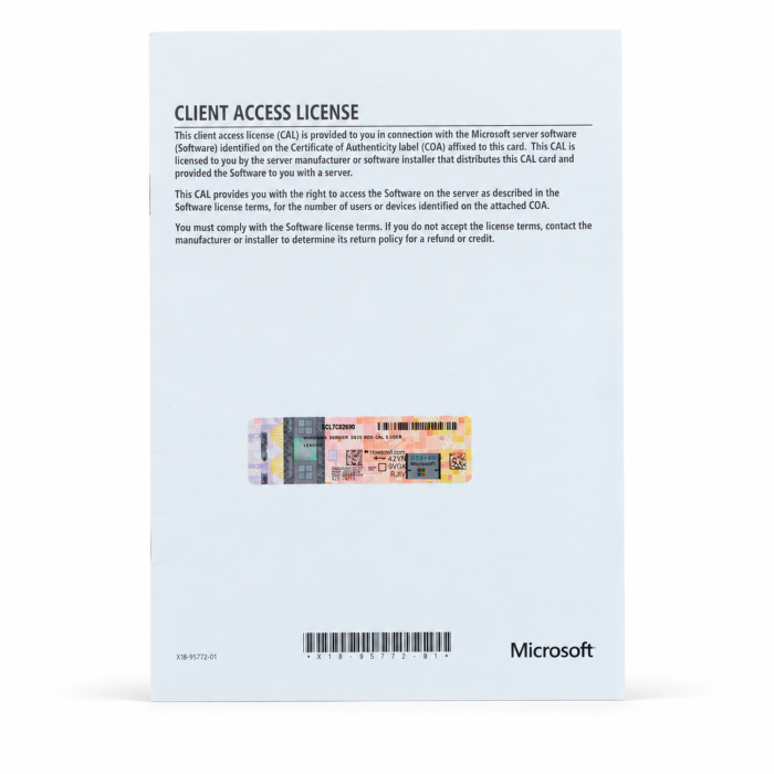 5 RDS-Zugriffslizenzen (Benutzer) für Windows 2025, Lenovo-OEM - neu, Vorderseite 5 RDS-Zugriffslizenzen (Benutzer) für Windows 2025, Lenovo-OEM - neu, Vorderseite