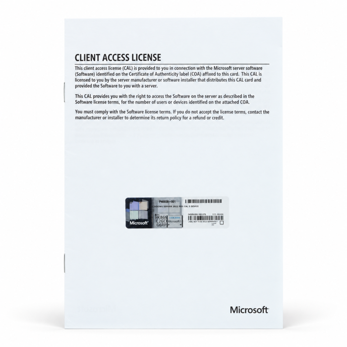 5 RDS-Zugriffslizenzen (Geräte) für Windows 2022, HP-OEM - neu, Vorderseite