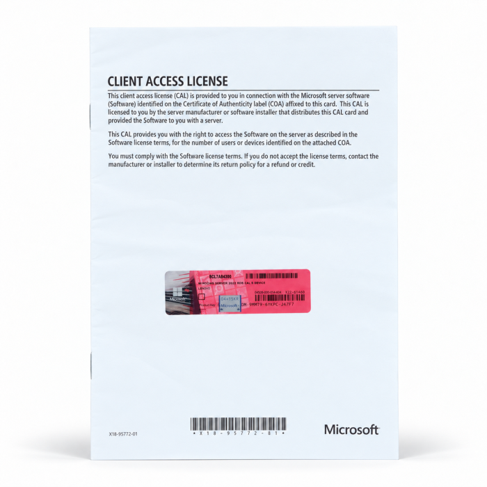 5 RDS-Zugriffslizenzen (Geräte) für Windows 2022, Lenovo-OEM - neu, Vorderseite