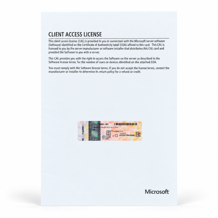 5 Zugriffslizenzen (Benutzer) für Windows 2022 Server, OEM (HP), englisch - neu, Vorderseite (P46932-001)