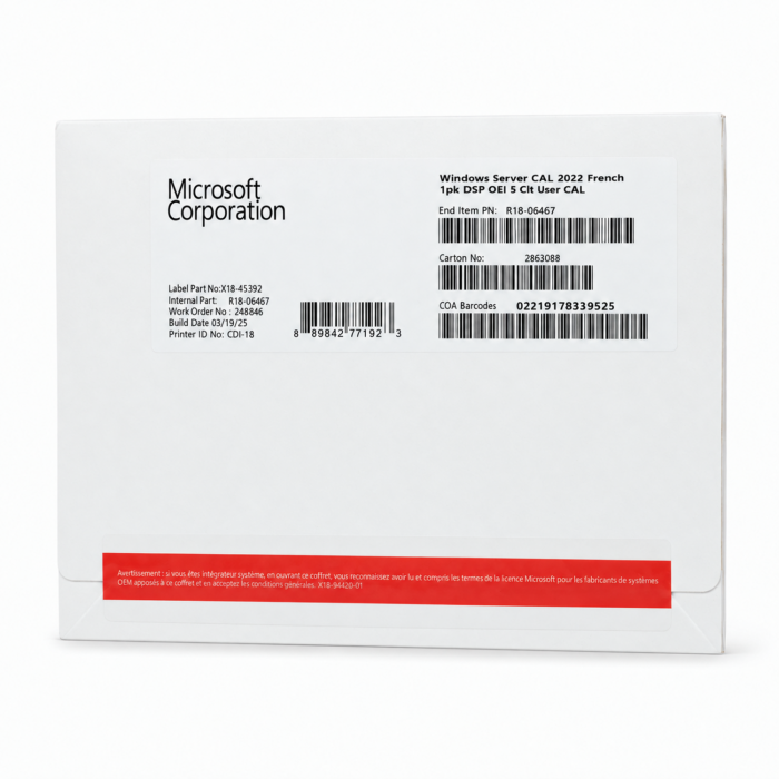 5 Zugriffslizenzen (Benutzer) für Windows 2022 Server, SB - neu, Vorderseite (R18-06467) 5 Zugriffslizenzen (Benutzer) für Windows 2022 Server, SB - neu, Vorderseite (R18-06467)