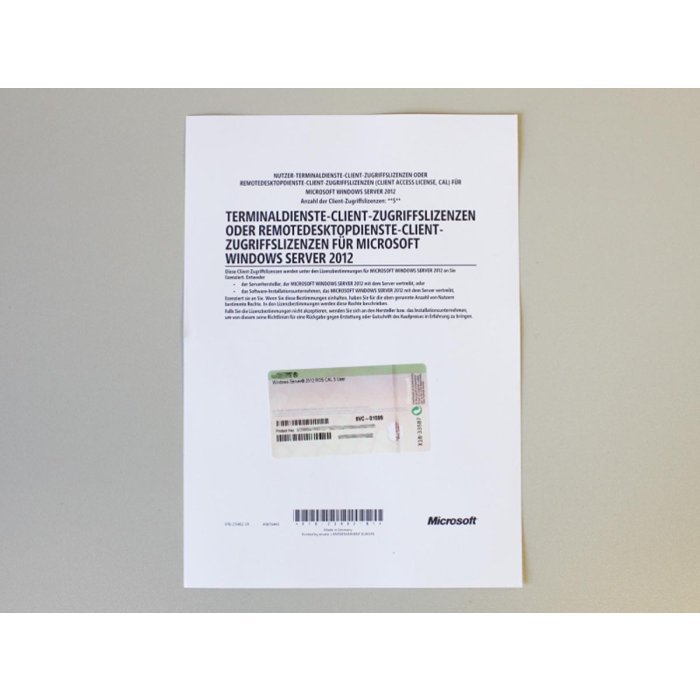 5 (RDS)-Terminal-Zugriffslizenzen (Benutzer) für Windows 2012, OEM 5 (RDS)-Terminal-Zugriffslizenzen (Benutzer) für Windows 2012, OEM