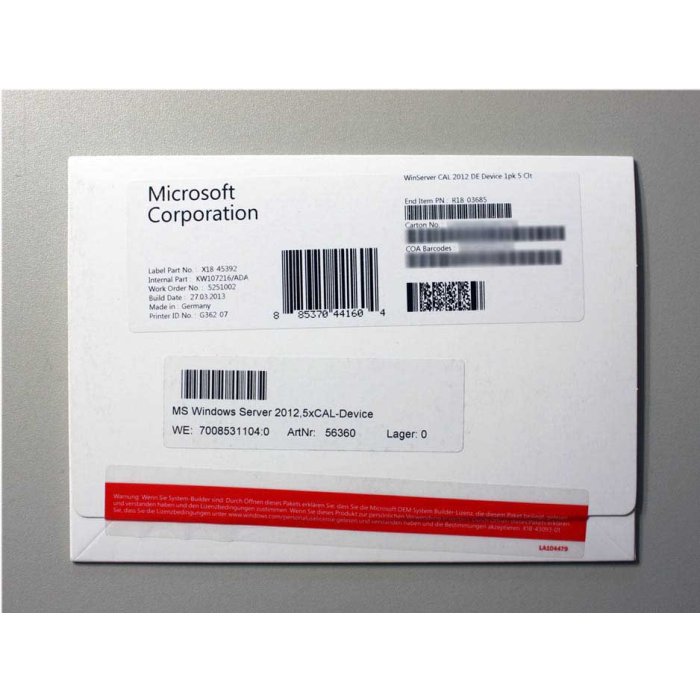 5 Zugriffslizenzen (Geräte) für Windows 2012 Server, SB - neu 5 Zugriffslizenzen (Geräte) für Windows 2012 Server, SB - neu