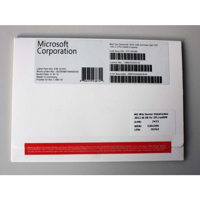 Windows 2012 Server Datacenter Edition (R1/R2), SB Additional License (SB) 2-CPU-Erweiterung, deutsch