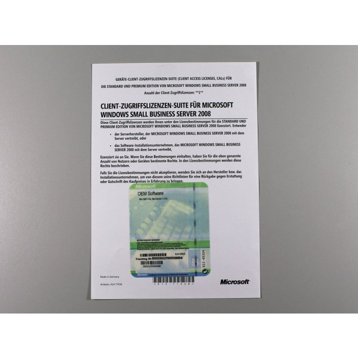 1 Zugriffslizenzen (Geräte) für Windows Small Business Server 2008 Standard, SB 1 Zugriffslizenzen (Geräte) für Windows Small Business Server 2008 Standard, SB