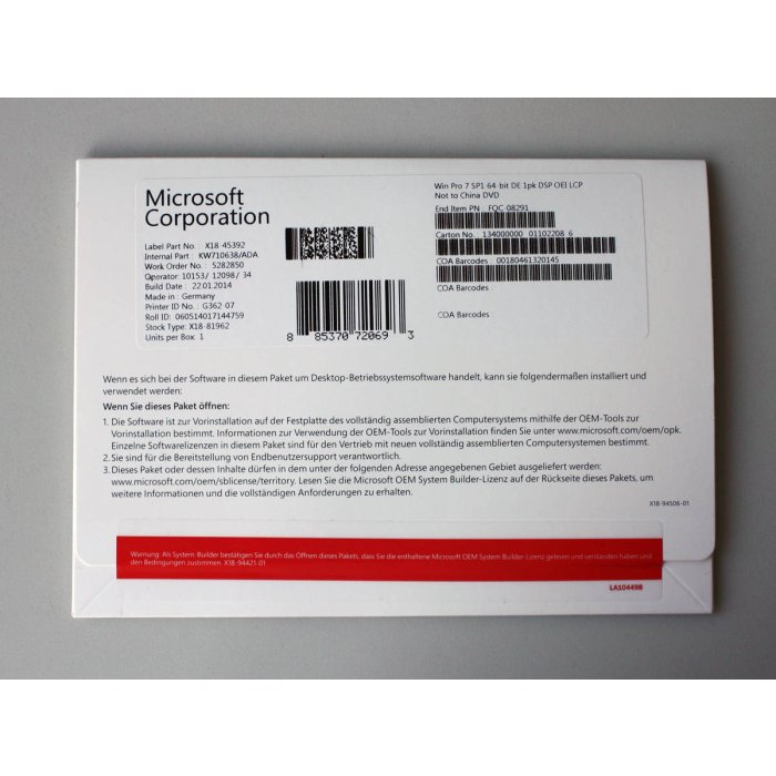 Windows 7 Professional 64-Bit SP1 SB LCP-Vollversion, deutsch - neu Windows 7 Professional 64-Bit SP1 SB LCP-Vollversion, deutsch - neu