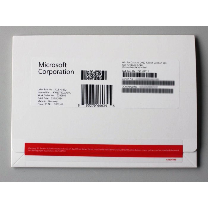 Windows 2012 Server Datacenter Edition R2, SB-Vollversion, bis zu 2 CPU, deutsch