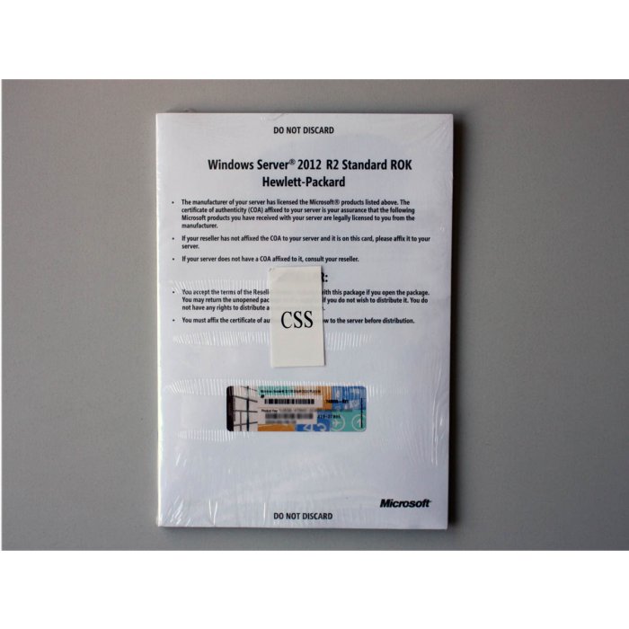 Windows 2012 Server Standard Edition R2 HP-ROK, MUI (deutsch,englisch…) (für bis zu 2 CPUs) - neu