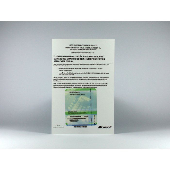 5 Zugriffslizenzen (Geräte) für Windows 2003 Server, SB, deutsch 5 Zugriffslizenzen (Geräte) für Windows 2003 Server, SB, deutsch