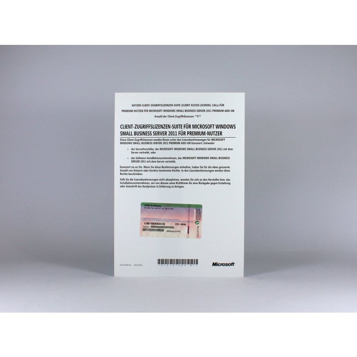 5 Zugriffslizenzen (Benutzer) für Windows Small Business Server 2011 PREMIUM-Addon, SB - neu