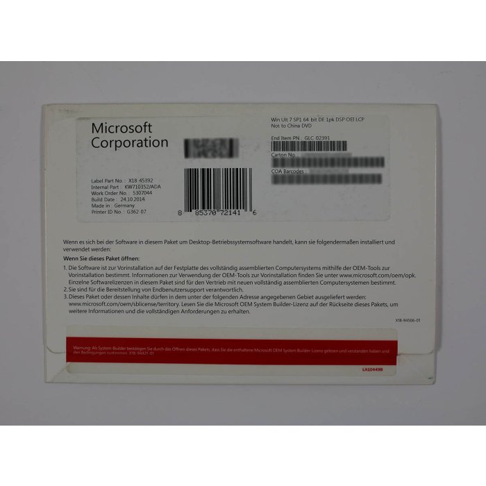 Windows 7 Ultimate 64-Bit SP1 SB LCP-Vollversion, deutsch Windows 7 Ultimate 64-Bit SP1 SB LCP-Vollversion, deutsch