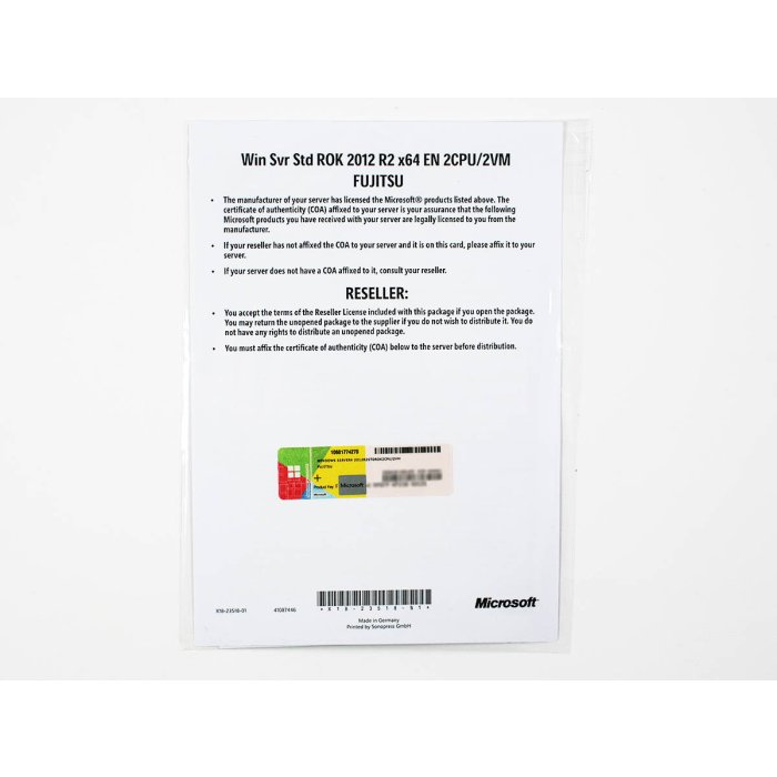 Windows 2012 Server Standard Edition R2 Fujitsu-ROK, MUI (deutsch,englisch…) (für bis zu 2 CPUs)