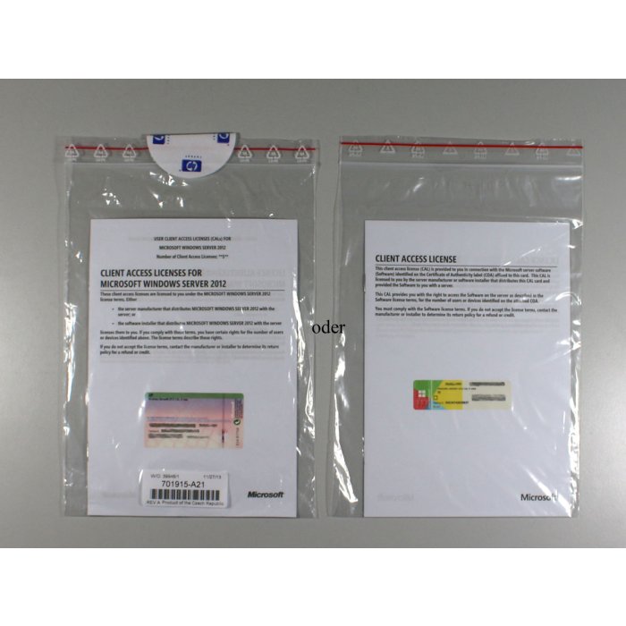 5 Zugriffslizenzen (Benutzer) für Windows 2012 Server, OEM (HP) - neu
