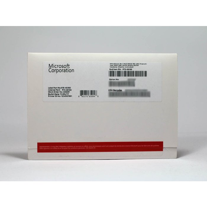 Windows 2012 Server Standard Edition R2 SB, französisch (für bis zu 2 CPUs)