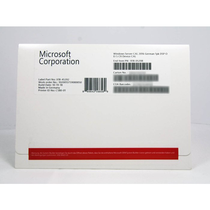 5 Zugriffslizenzen (Geräte) für Windows 2016 Server, deutsch, OEM/SB 5 Zugriffslizenzen (Geräte) für Windows 2016 Server, deutsch, OEM/SB