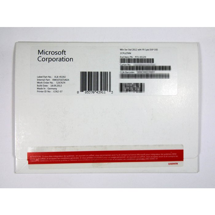 Windows 2012 Server Standard Edition SB, französisch (für bis zu 2 CPUs)