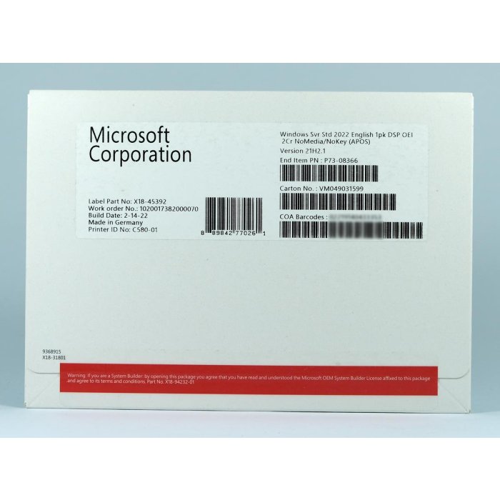 Windows 2022 Server Standard Edition, Additional License, SB, (+16 Kerne)