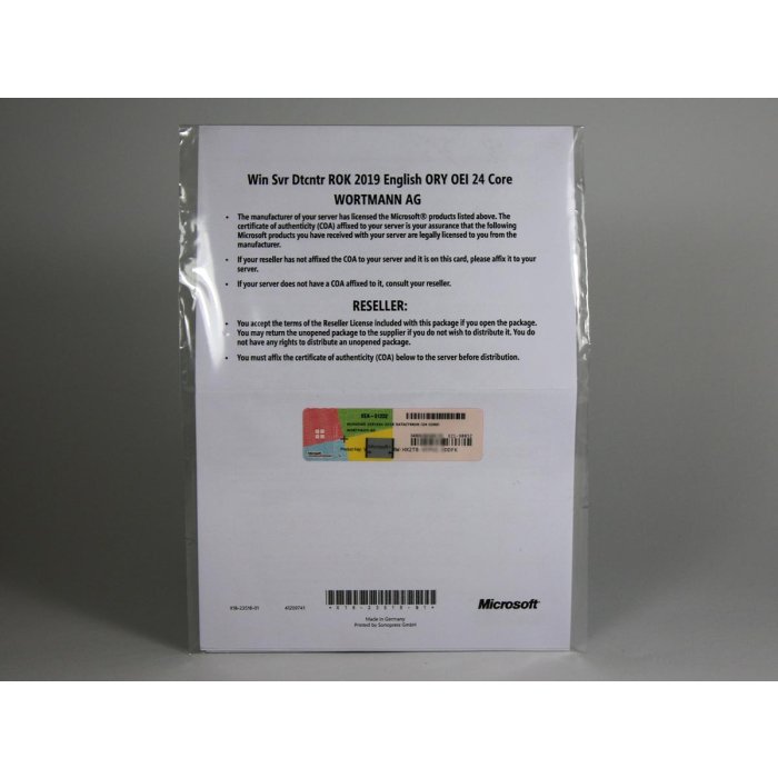 Windows 2019 Server Datacenter Edition, Wortmann-ROK, deutsch (für bis zu 24 Kerne) Windows 2019 Server Datacenter Edition, Wortmann-ROK, deutsch (für bis zu 24 Kerne)