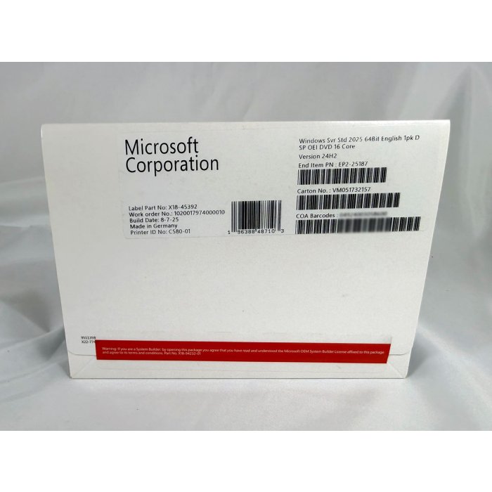 Windows 2025 Server Standard Edition SB, englisch (für bis zu 16 Kerne) - neu Windows 2025 Server Standard Edition SB, englisch (für bis zu 16 Kerne) - neu