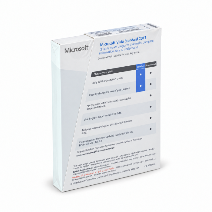 Visio 2013 Standard 32-Bit, x64 Vollversion, Vollversion, englisch - neu, Rückseite (D86-04736)