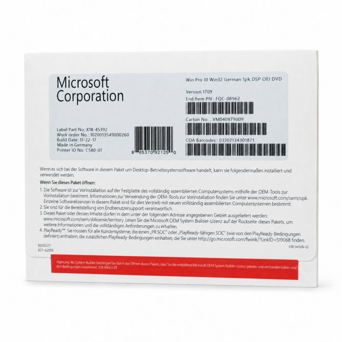 Windows 10 Professional 32-Bit, SB-Vollversion - neu, Vorderseite (FQC-08962) Windows 10 Professional 32-Bit, SB-Vollversion - neu, Vorderseite (FQC-08962)