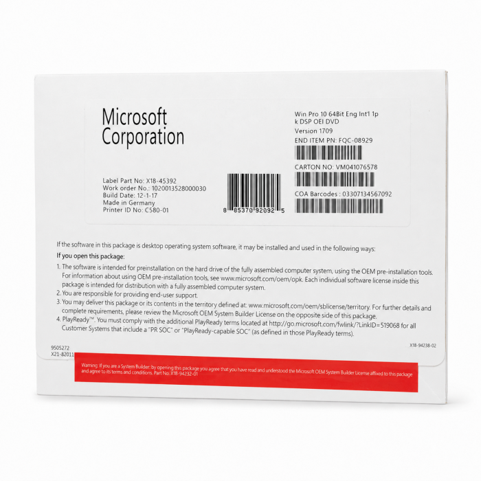 Windows 10 Professional x64, SB-Vollversion, englisch - neu, Vorderseite (FQC-08929) Windows 10 Professional x64, SB-Vollversion, englisch - neu, Vorderseite (FQC-08929)