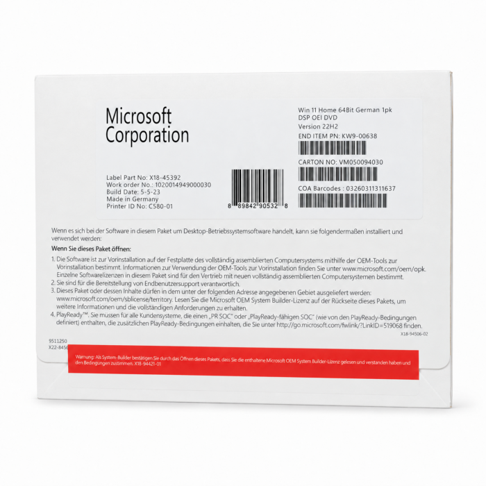 Windows 11 Home x64, SB-Vollversion - neu, Vorderseite (KW9-00638) Windows 11 Home x64, SB-Vollversion - neu, Vorderseite (KW9-00638)