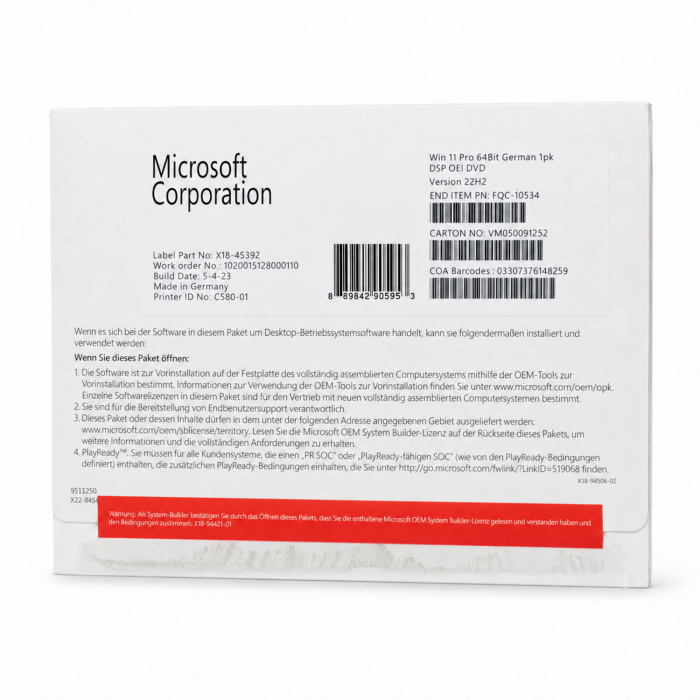 Windows 11 Professional x64, SB-Vollversion, Vorderseite (FQC-10534)