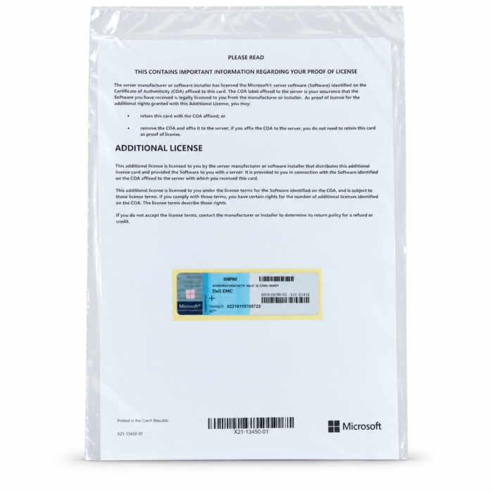 Windows 2019 Server Datacenter Edition, Additional License (Dell), (+2 Kerne) - neu, Vorderseite (0V8PN5) Windows 2019 Server Datacenter Edition, Additional License (Dell), (+2 Kerne) - neu, Vorderseite (0V8PN5)