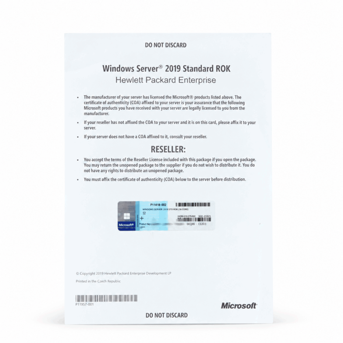 Windows 2019 Server Standard Edition HP-ROK, englisch (für bis zu 16 Kerne), Vorderseite (P11418-002) Windows 2019 Server Standard Edition HP-ROK, englisch (für bis zu 16 Kerne), Vorderseite (P11418-002)