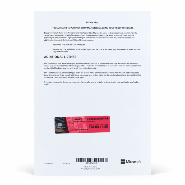 Windows 2022 Server Datacenter Edition, Additional License (Fujitsu), (+16 Kerne) - neu, Vorderseite