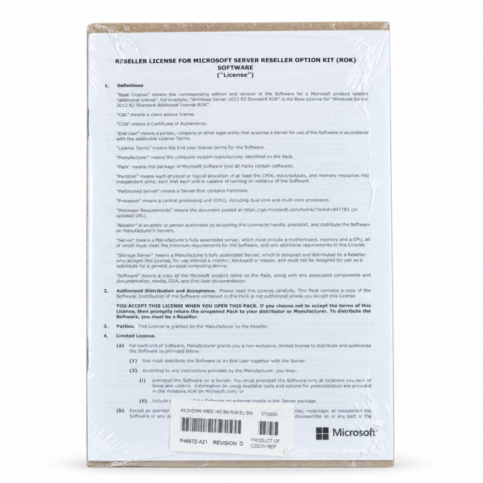 Windows 2022 Server Standard Edition HP-ROK MUI (für bis zu 16 Kerne) - neu, Rückseite (P46572-A21) Windows 2022 Server Standard Edition HP-ROK MUI (für bis zu 16 Kerne) - neu, Rückseite (P46572-A21)