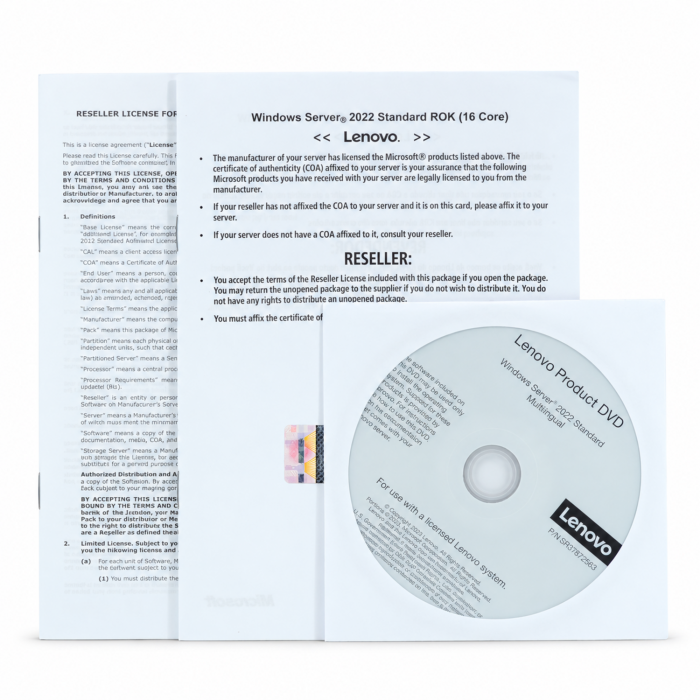 Windows 2022 Server Standard Edition Lenovo-ROK (für bis zu 16 Kerne) - neu, Rückseite Windows 2022 Server Standard Edition Lenovo-ROK (für bis zu 16 Kerne) - neu, Rückseite