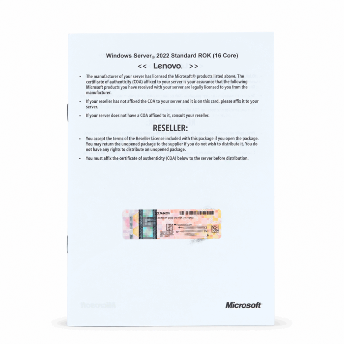 Windows 2022 Server Standard Edition Lenovo-ROK (für bis zu 16 Kerne), Vorderseite (SCL7A94276) Windows 2022 Server Standard Edition Lenovo-ROK (für bis zu 16 Kerne), Vorderseite (SCL7A94276)