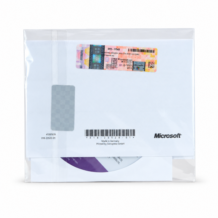 Windows 2025 Server Standard Edition Wortmann (frei installierbar, mit 16 Kernen) - neu Vorderseite Windows 2025 Server Standard Edition Wortmann (frei installierbar, mit 16 Kernen) - neu Vorderseite