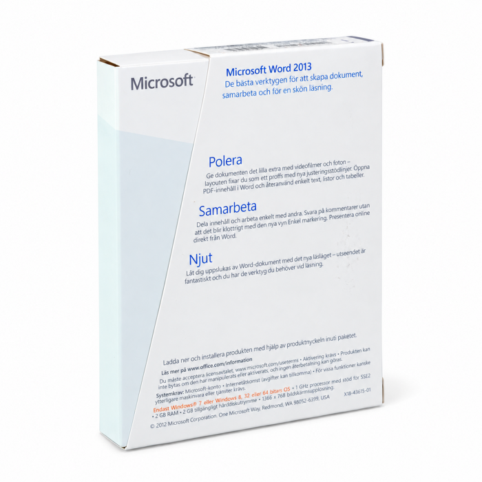 Word 2013 Vollversion, non-commercial, schwedisch - neu, Vorderseite