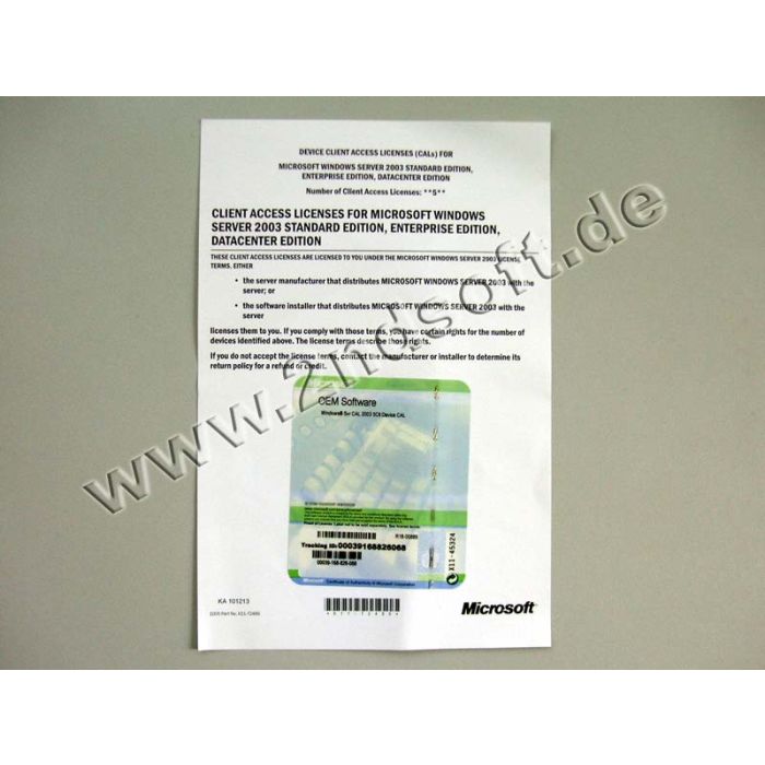5 Zugriffslizenzen (Geräte) für Windows 2003 Server, SB, englisch