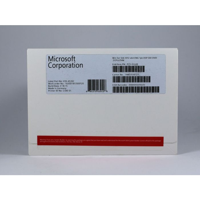 Windows 2012 Server Standard Edition SB, englisch (für bis zu 2 CPUs) - neu