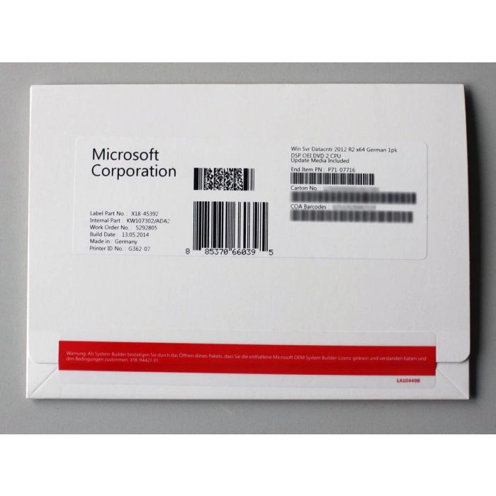 Windows 2012 Server Datacenter Edition R2, SB-Vollversion, bis zu 2 CPU, deutsch