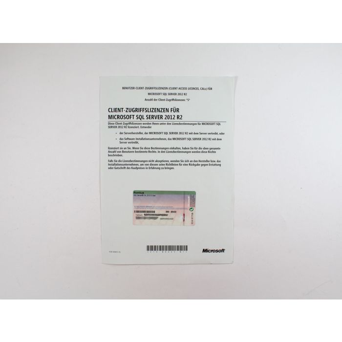 5 Benutzer-CALs für SQL Server 2012 Standard (Rombus-OEM), deutsch - neu 5 Benutzer-CALs für SQL Server 2012 Standard (Rombus-OEM), deutsch - neu