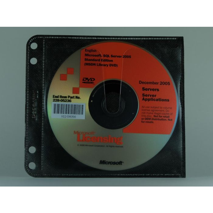 SQL SVR Standard EDTN 2005 Win32 English Disk Kit MVL CD/DVD SQL SVR Standard EDTN 2005 Win32 English Disk Kit MVL CD/DVD
