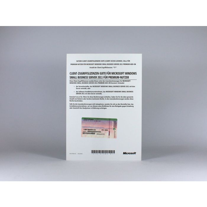 5 Zugriffslizenzen (Benutzer) für Windows Small Business Server 2011 PREMIUM-Addon, SB
