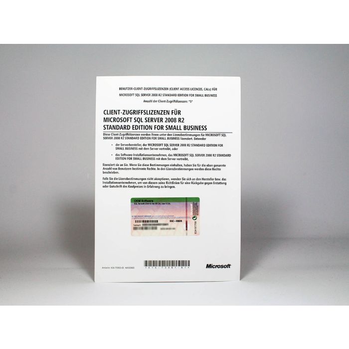 5 Zugriffslizenzen (Benutzer) für SQL Server 2008 Standard for SBS, OEM