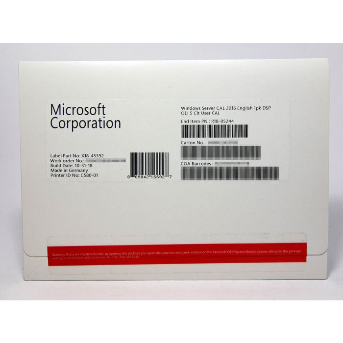 5 Zugriffslizenzen (Benutzer) für Windows 2016 Server, SB (französisch) - neu