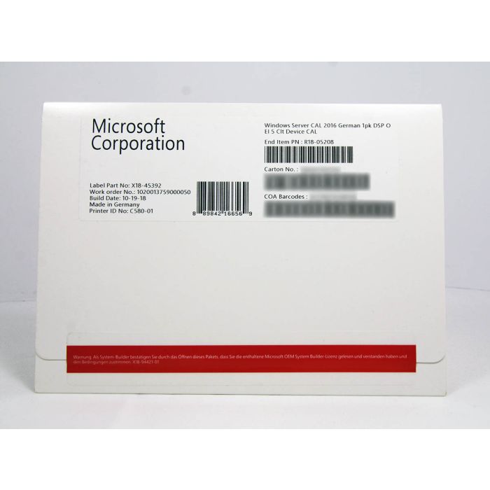 5 Zugriffslizenzen (Geräte) für Windows 2016 Server, deutsch, OEM/SB - neu 5 Zugriffslizenzen (Geräte) für Windows 2016 Server, deutsch, OEM/SB - neu