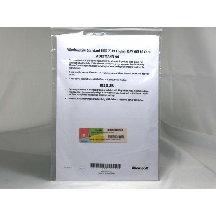 Windows 2019 Server Standard Edition Wortmann-ROK (für bis zu 24 Kerne) - neu Windows 2019 Server Standard Edition Wortmann-ROK (für bis zu 24 Kerne) - neu