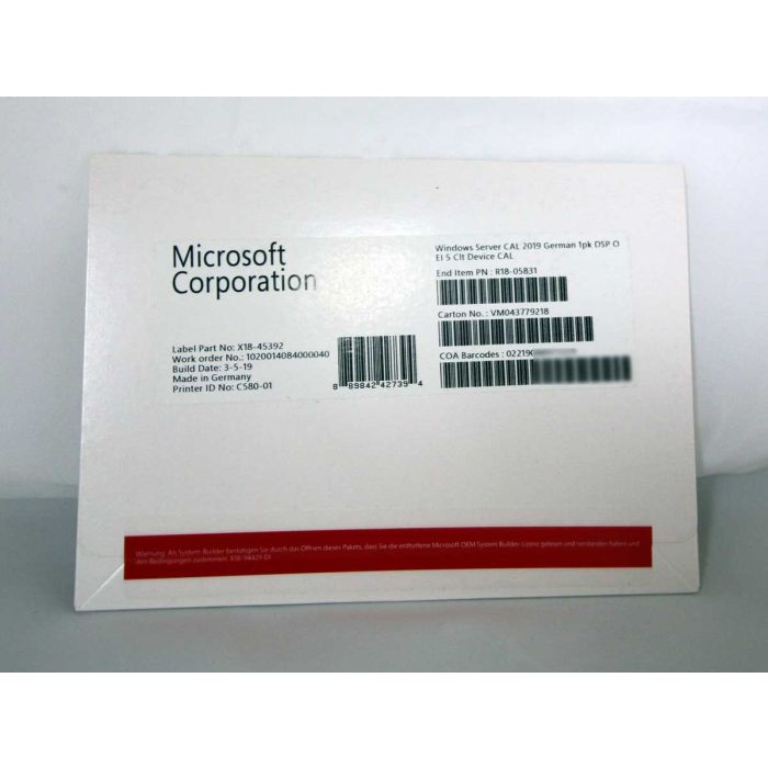 5 Zugriffslizenzen (Geräte) für Windows 2019, SB, deutsch - neu