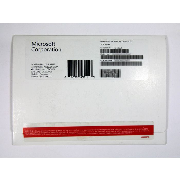 Windows 2012 Server Standard Edition SB, französisch (für bis zu 2 CPUs) Windows 2012 Server Standard Edition SB, französisch (für bis zu 2 CPUs)