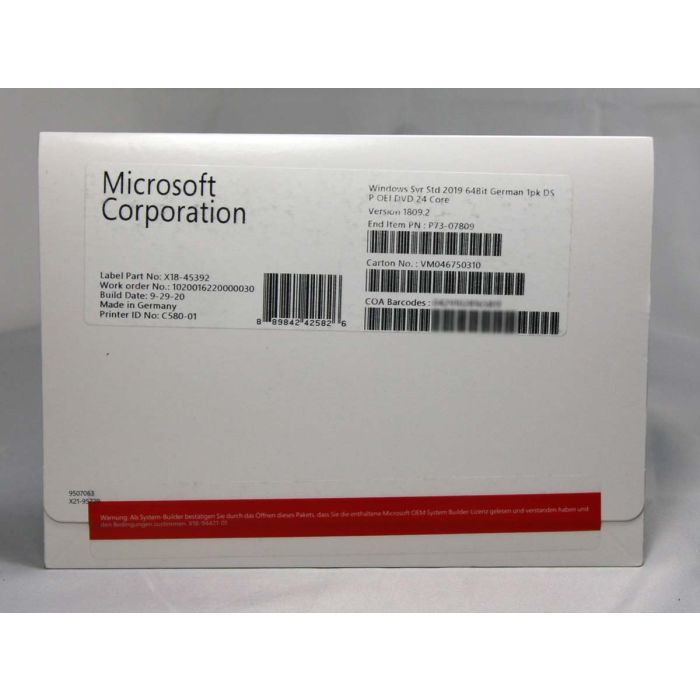 Windows 2019 Server Standard Edition, SB, deutsch (für bis zu 24 Kerne) - neu Windows 2019 Server Standard Edition, SB, deutsch (für bis zu 24 Kerne) - neu